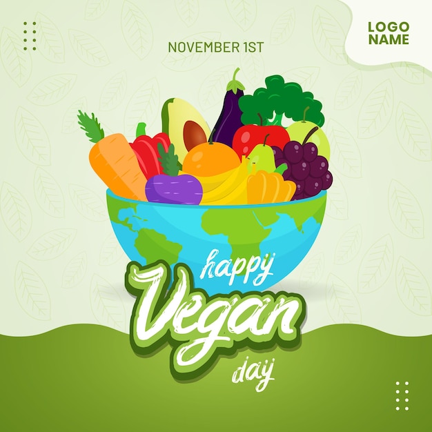 World Vegan Day November 1st illustration web banner and social media post background design