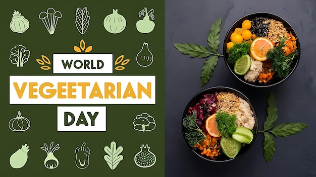 World Vegetarian Day Celebration Poster Flat Vector Image Illustration