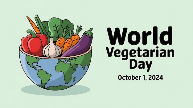 World Vegetarian Day Celebration Poster Flat Vector Image Illustration