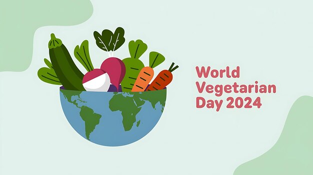 Vector world vegetarian day celebration poster flat vector image illustration