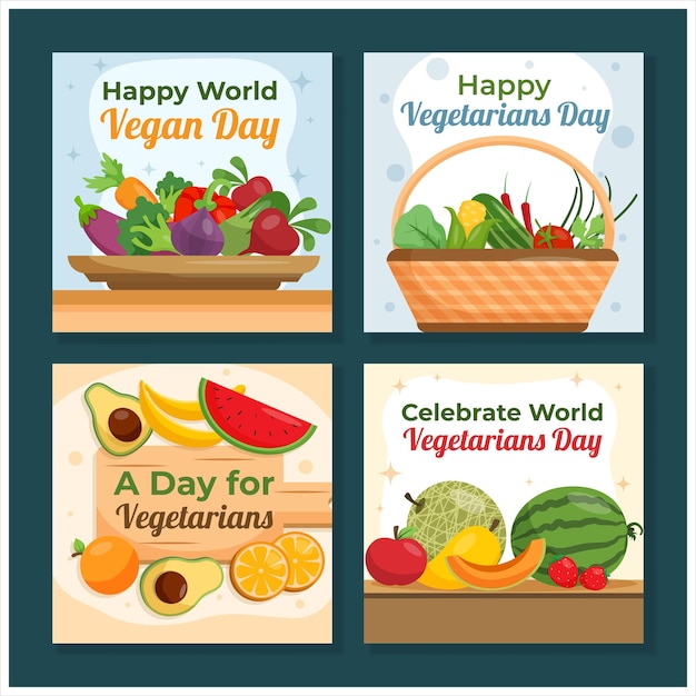 World vegetarian day colorful cards set design for social stories illustration vector