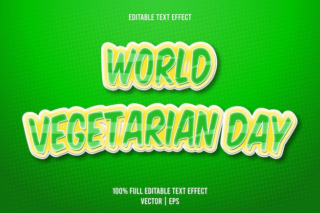 World vegetarian day editable text effect 3 dimension emboss cartoon style