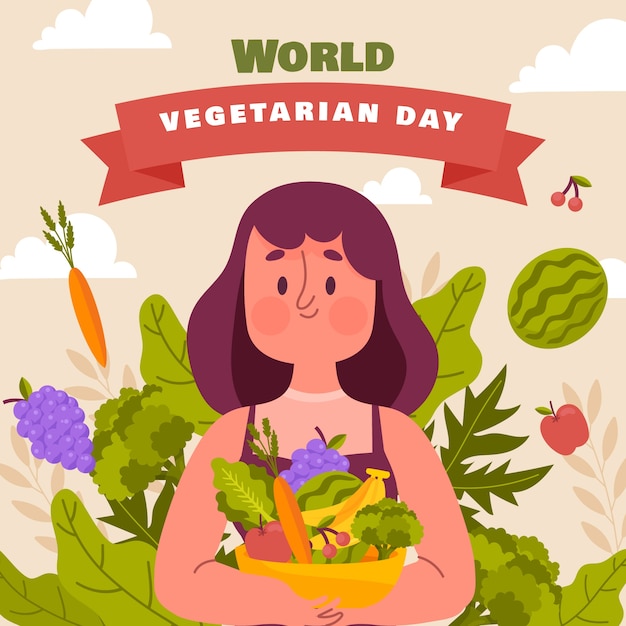 World vegetarian day flat design illustration