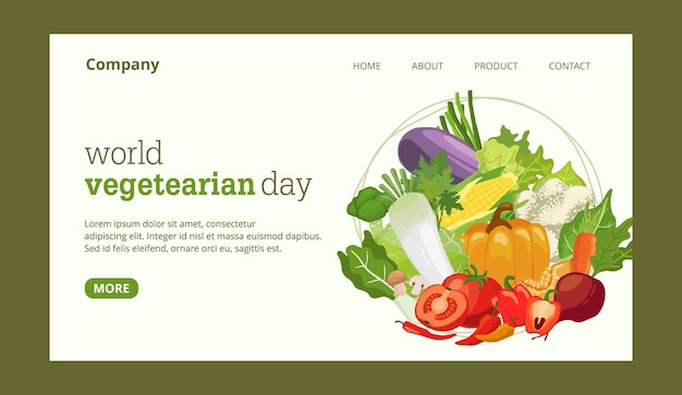 World vegetarian day landing page with vegetables ilustration template