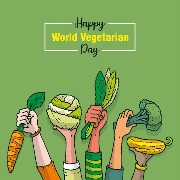 World vegetarian day with hands holding vegetables illustration