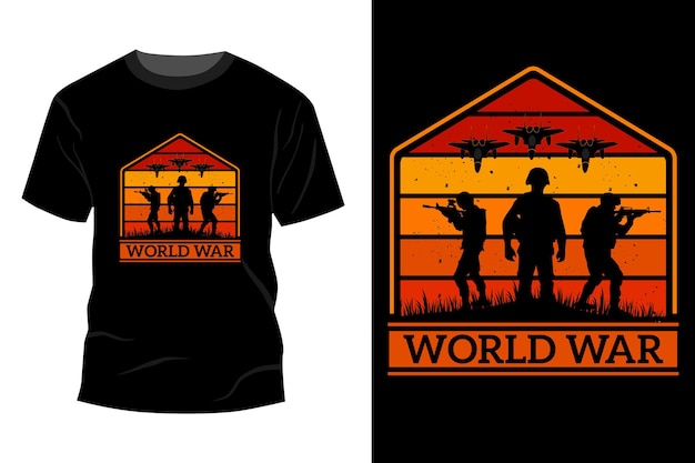 World war t-shirt mockup design vintage retro