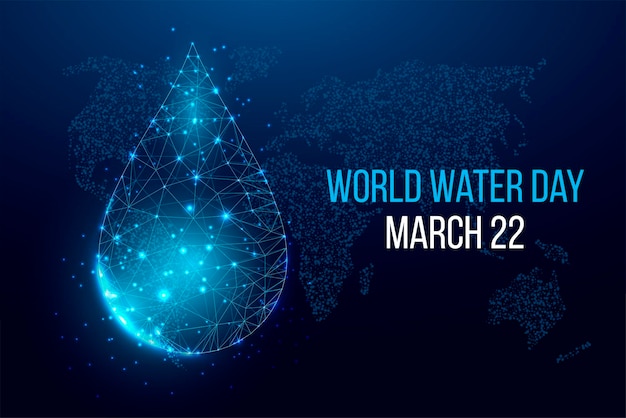 World water day concept Banner template with glowing low poly water drop Vector illustration