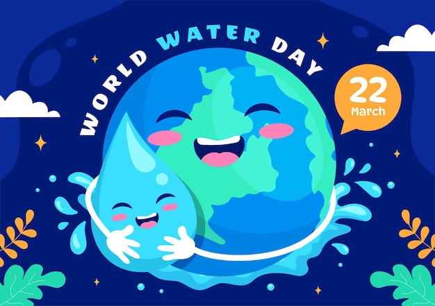 World Water Day Illustration with Waterdrop and Taps to Save Earth and Management of Freshwater