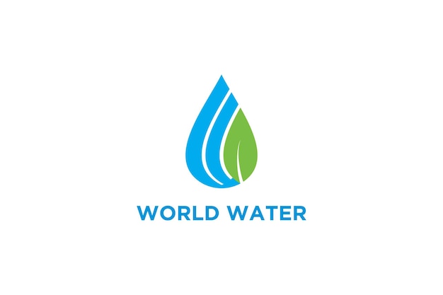 World water logo design blue water and green leaf element drip water shape modern simple minimalist