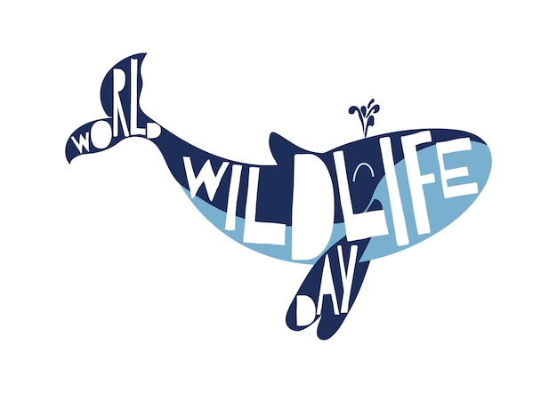 World Wildlife day blue whale vector illustration