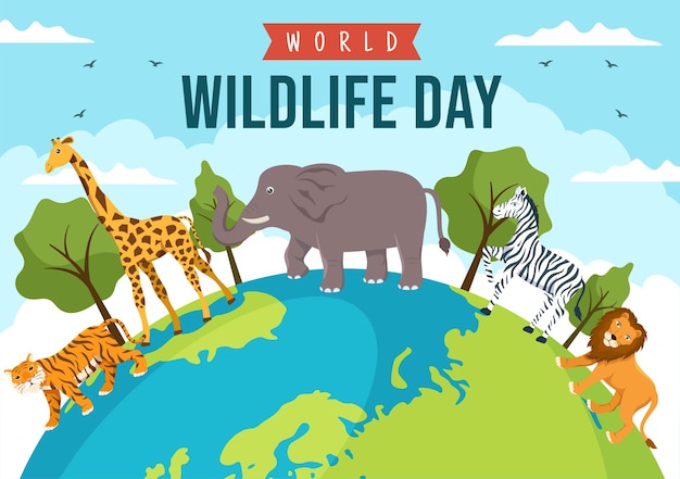 World Wildlife Day to Raise Animal Awareness and Preserve Habitat in Forest in Illustration