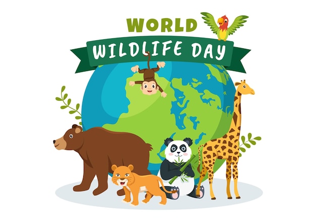 World Wildlife Day to Raise Animal Awareness and Preserve Habitat in Forest in Illustration