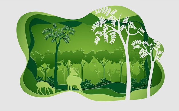 World wildlife day with the animal in forest on tree frameVector illustration in paper cut style