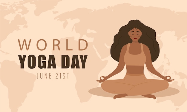 World yoga day Woman in lotus position meditating June 21st