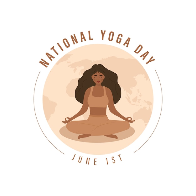 World yoga day Woman in lotus position meditating June 21st