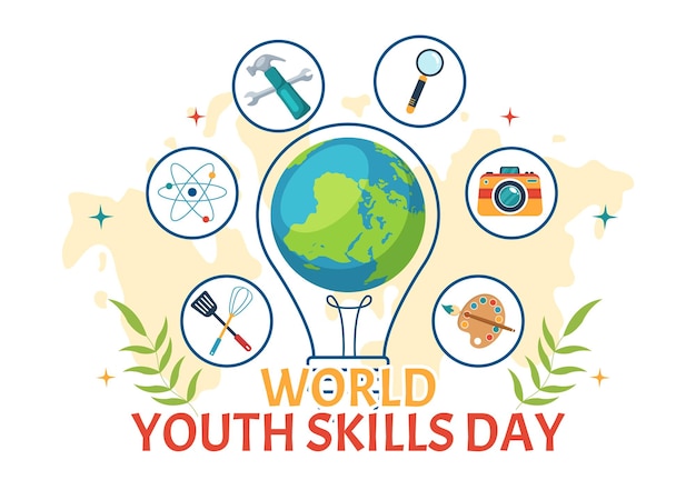 World Youth Skills Day Vector Illustration of People with Skill for Employment and Entrepreneurship