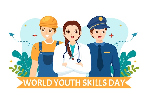 World Youth Skills Day Vector Illustration of People with Skill for Employment and Entrepreneurship