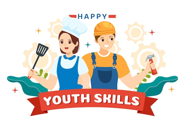 World Youth Skills Day Vector Illustration of People with Skill for Employment and Entrepreneurship