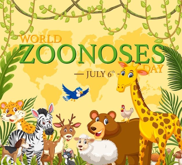 World zoonoses day cartoon poster