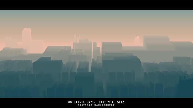 Vector worlds beyond abstract scifi city landscapes vector beautiful misty fog over futuristic town abstract gradient urban landscape background colorful waves