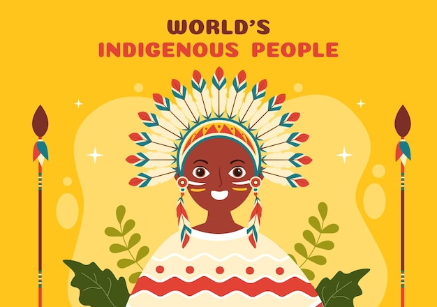 Worlds Indigenous Peoples Day on August 9 Hand Drawn Illustration to Raise Protect Rights Population