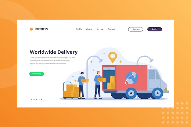 Worldwide Delivery Illustration for Shipping & Delivery Concept on Landing Page