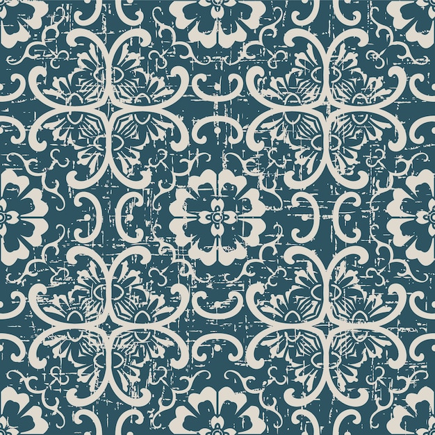 Worn out antique seamless pattern with cross round flower