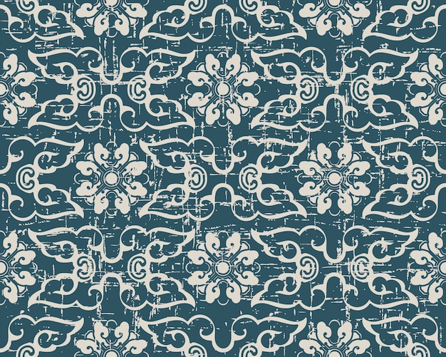 Worn out antique seamless pattern with round cross flower