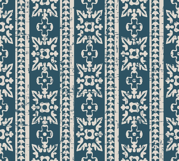 Worn out antique seamless pattern with Round Leaf Flower Line