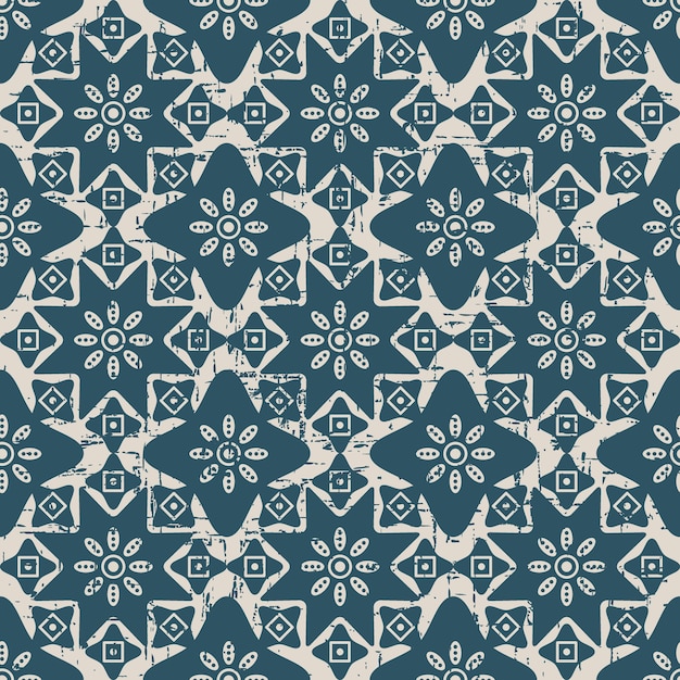 Worn out antique seamless pattern with Star Cross Round Flower