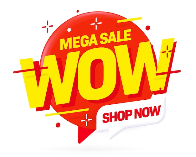 Wow sale advertisement sticker template mega sale shop event bright label design shopping promotion