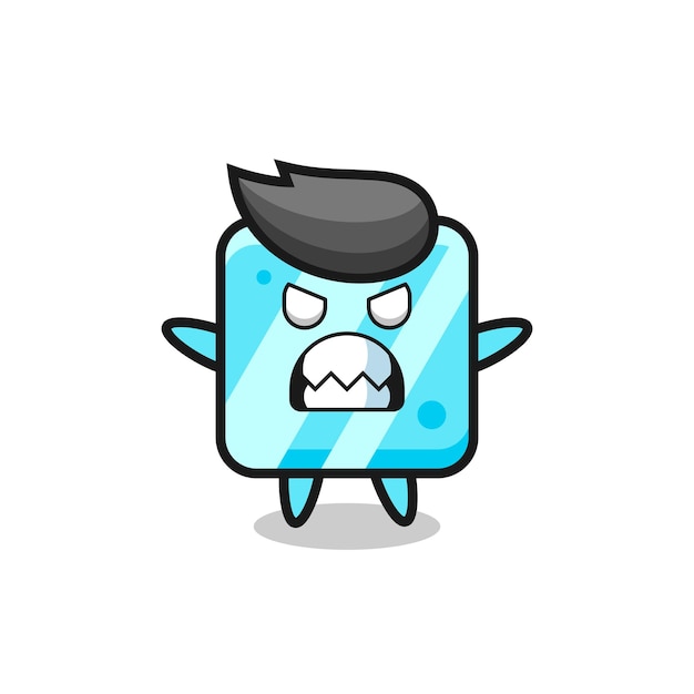 Wrathful expression of the ice cube mascot character , cute style design for t shirt, sticker, logo element