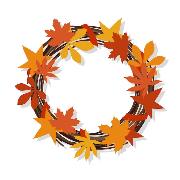 Wreath of branches and autumn leaves. Thanksgiving, Halloween decor