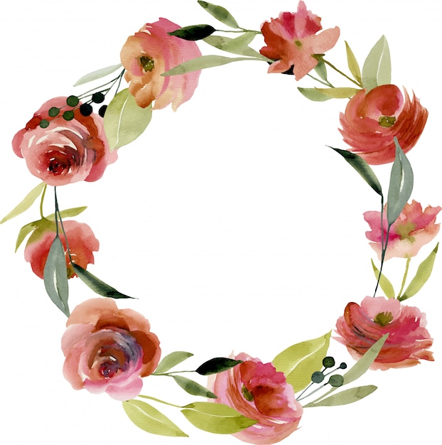 Wreath, frame border with watercolor burgundy roses