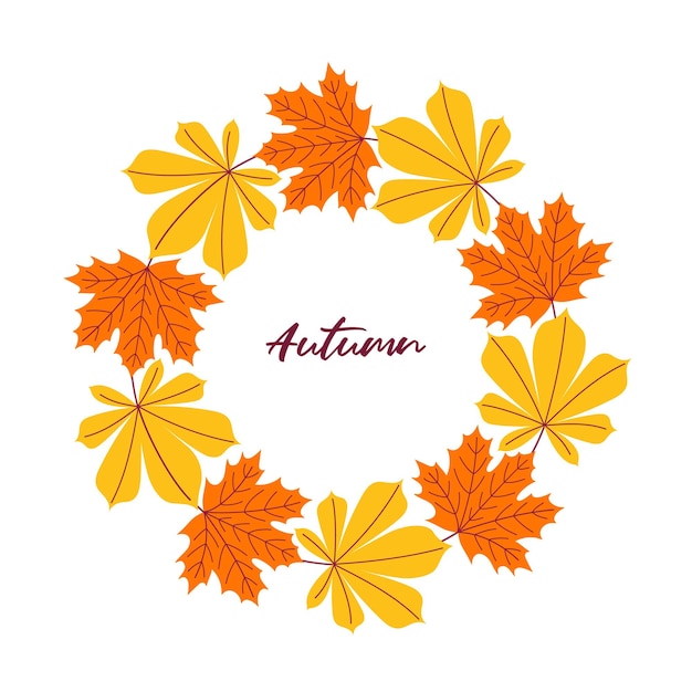 A wreath or frame made of autumn leaves The inscription autumn