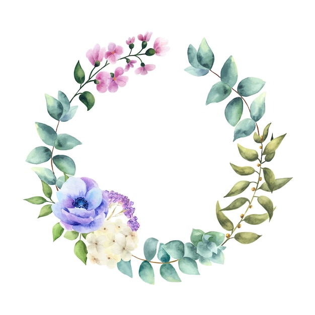 Wreath of leaves and flowers.