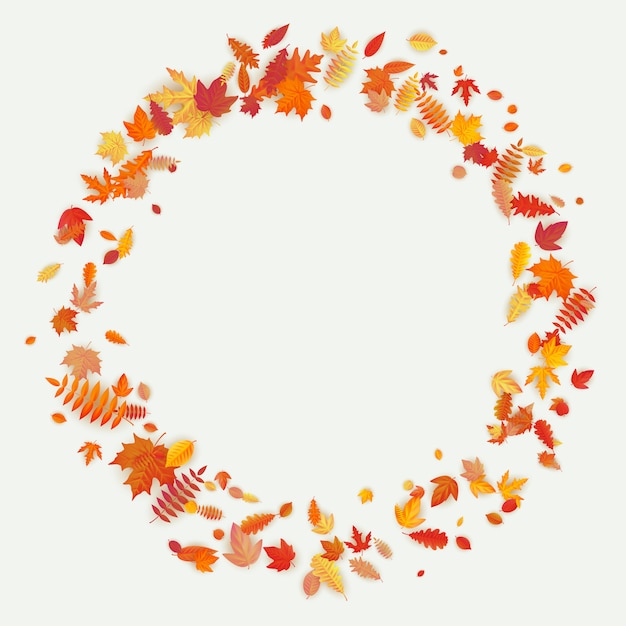 Wreath made of autumn flowers and leaves on light background. Autumn composition. 