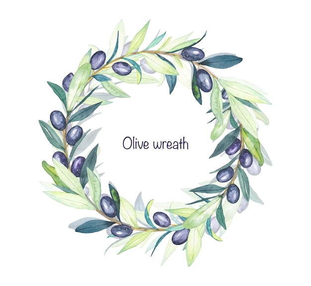 A wreath of olive branches watercolor illustration