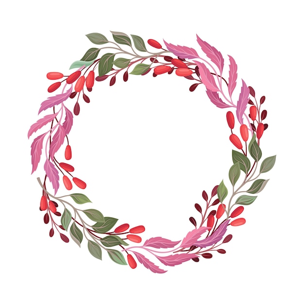 Wreath ornamental composition with berries and green branches vector element