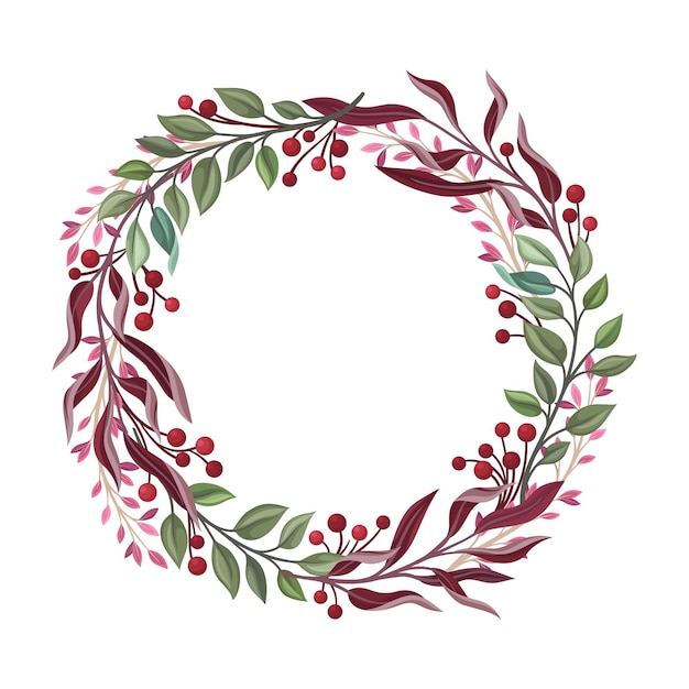 Wreath ornamental composition with berries and green branches vector element