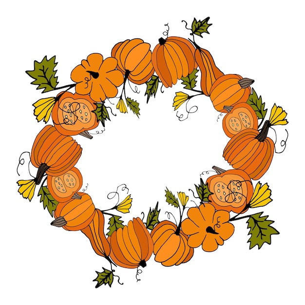 Vector a wreath of pumpkins on an isolated white background with a copy space