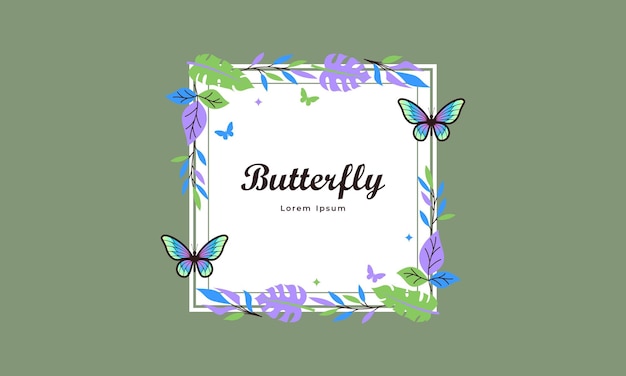 Wreath template and butterfly logo in watercolor style