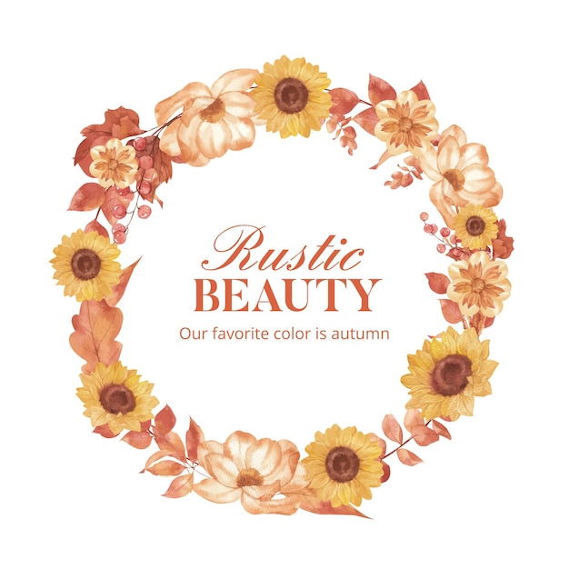 Wreath template with rustic fall foliage conceptwatercolor style