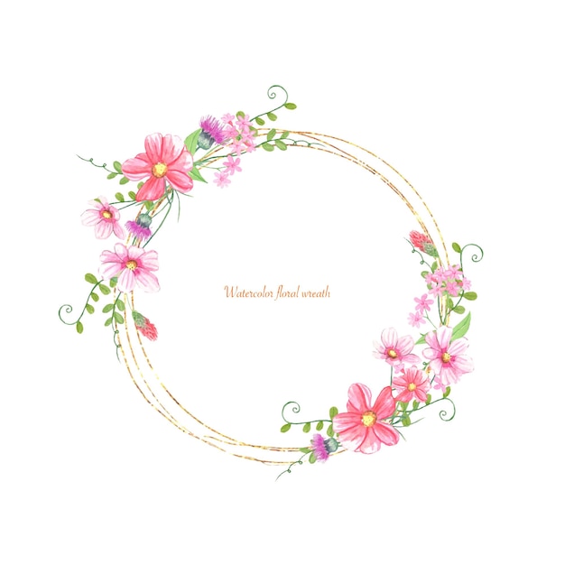 Wreath with meadow flowers watercolor illustration