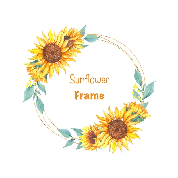 Wreath with sunflowers watercolor illustration isolated