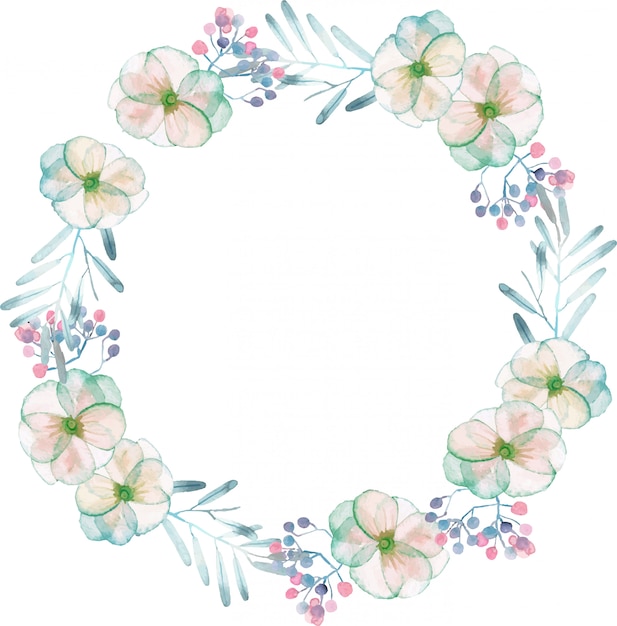 Wreath with watercolor tender flowers and leaves