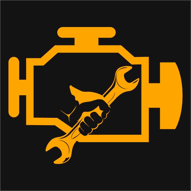 Wrench in hand and check engine symbol