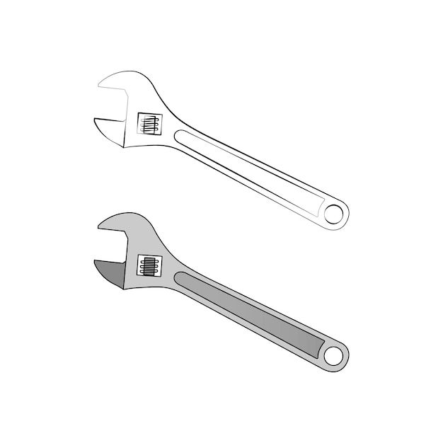 Wrench for nuts. Adjustable spanner. One line vector art. Tool for repair and construction.