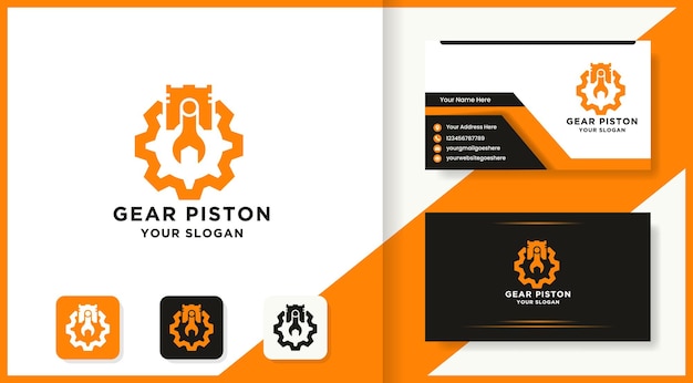 Wrench piston gear combination logo and business card