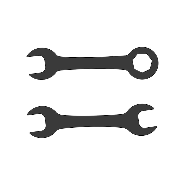 Wrench silhouette Car service icon. Double Open End Wrench isolated on white. Repair Icon